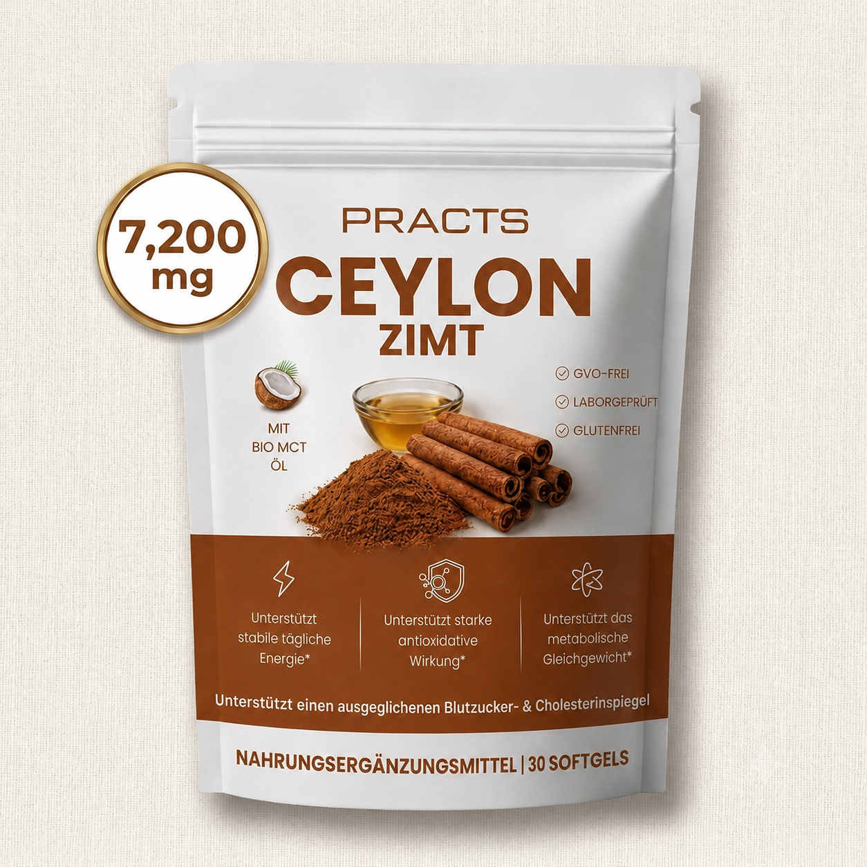 PRACTS Ceylon-Zimt, entsprechend 7.200 mg, mit MCT-Öl